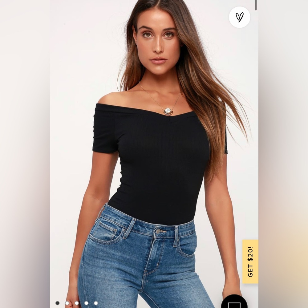 Lulu's Black Ribbed Short Sleeve Bodysuit sandpiper off shoulder sexy NWT